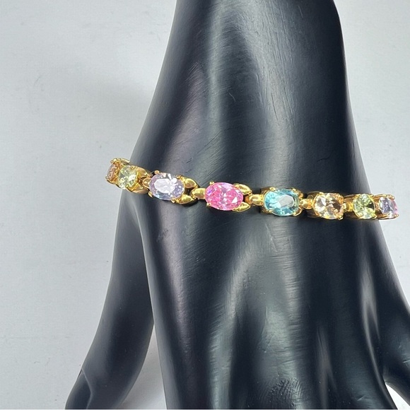 New with Tags 18k Yellow Gold over Sterling Silver Tennis Bracelet - Picture 2 of 8